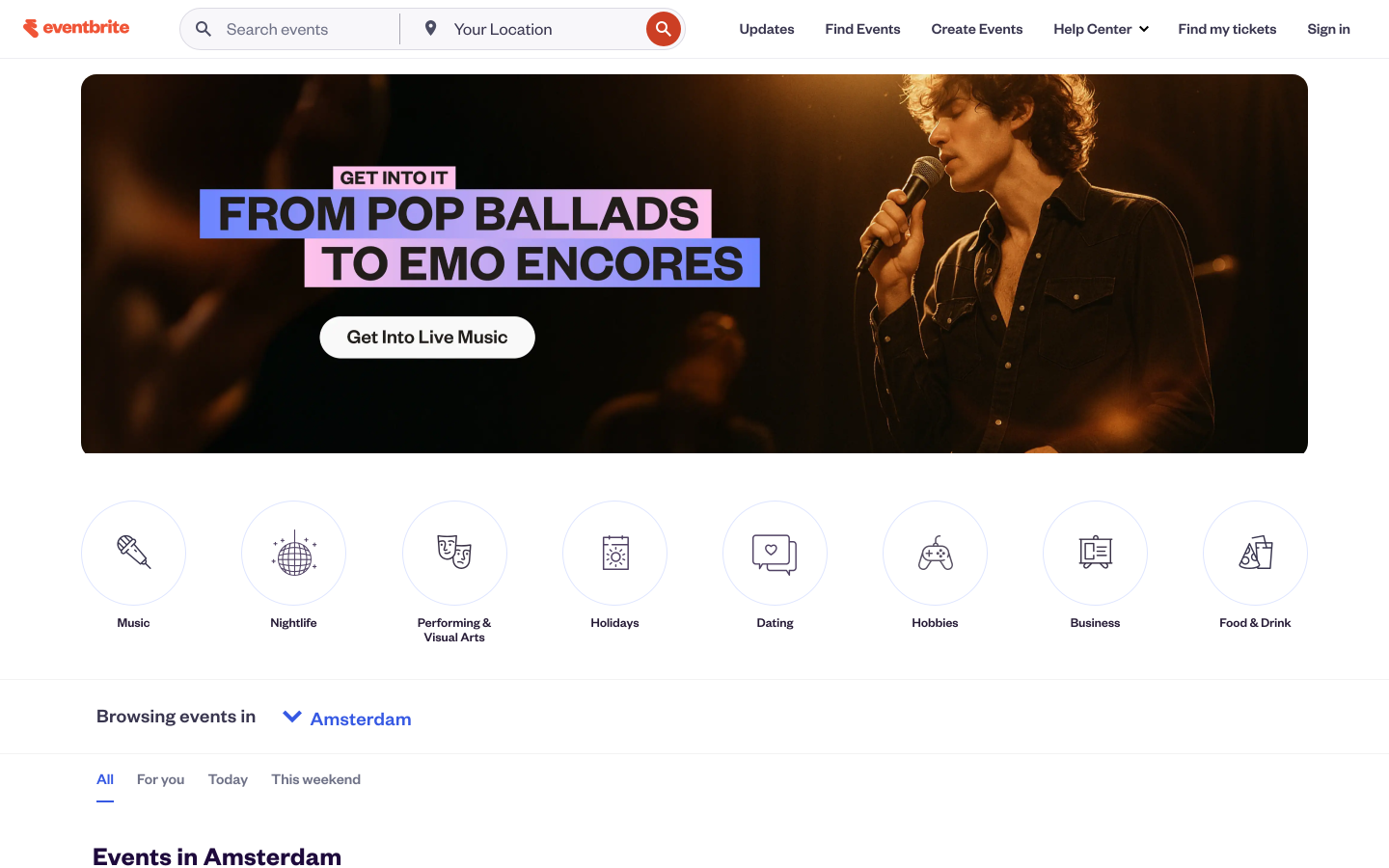 The Eventbrite website