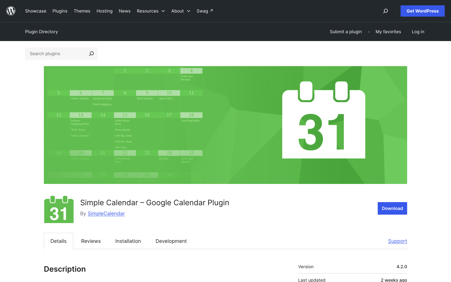The Simple Calendar website