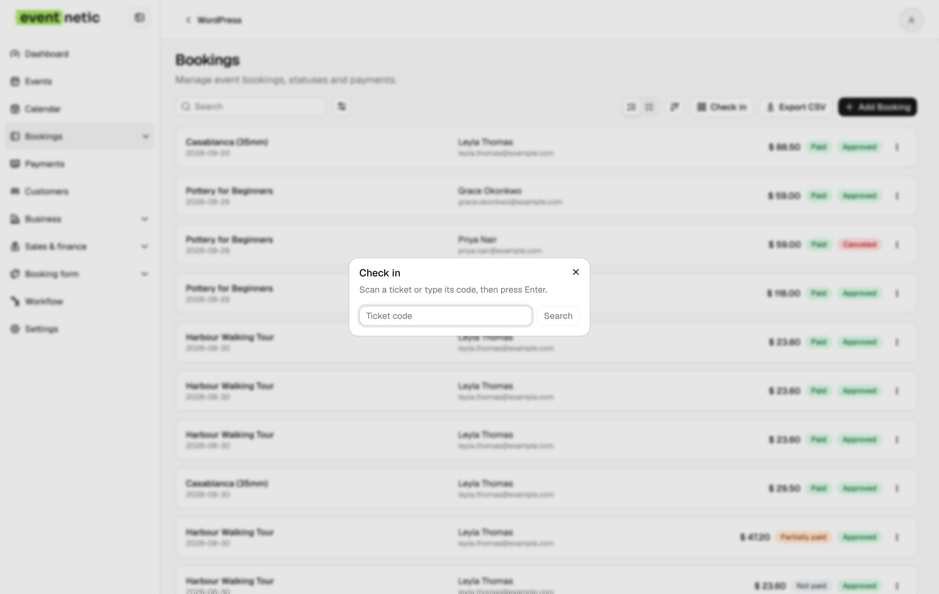 The check-in dialog