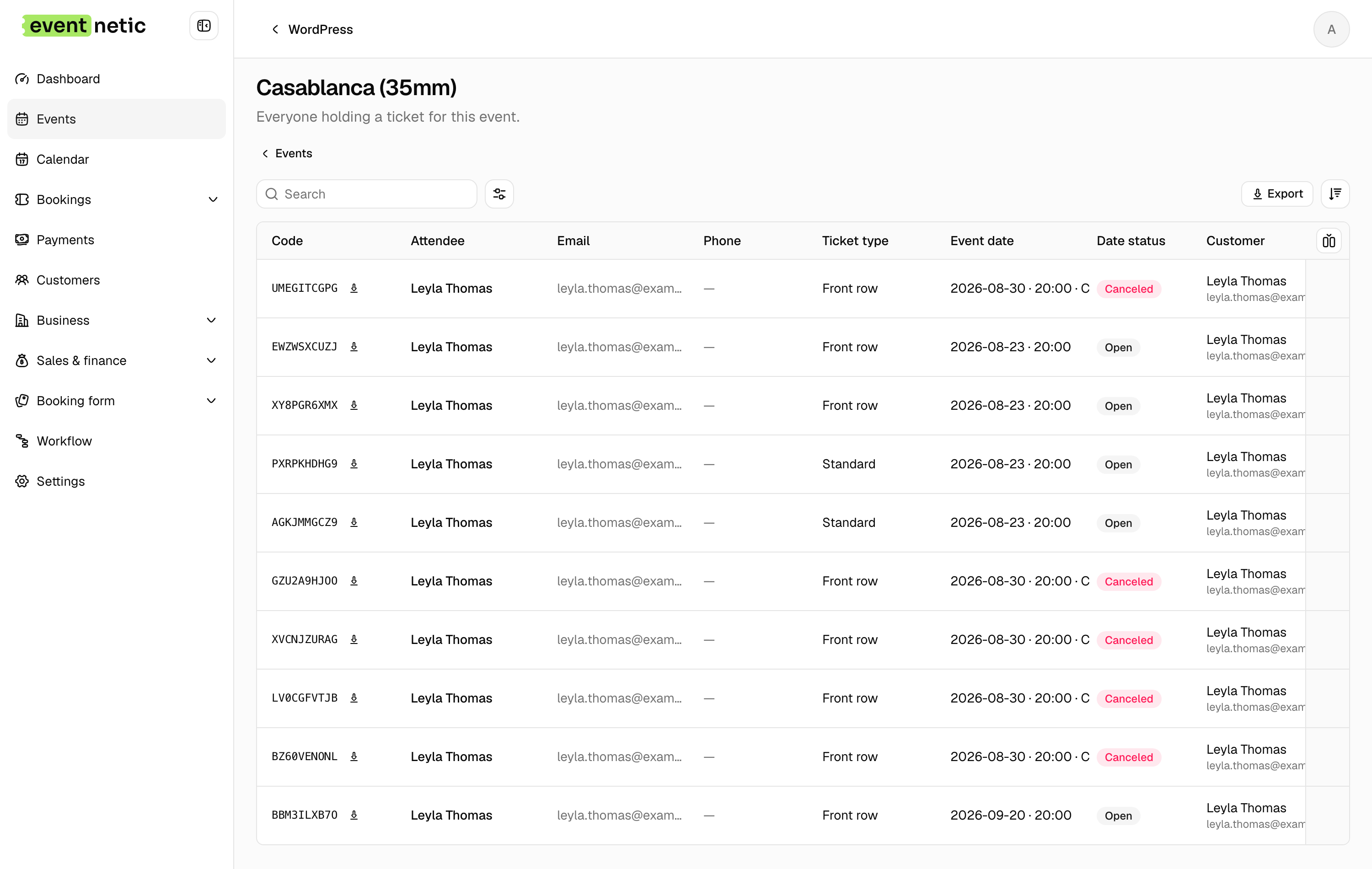 Door list by name in the Eventnetic admin