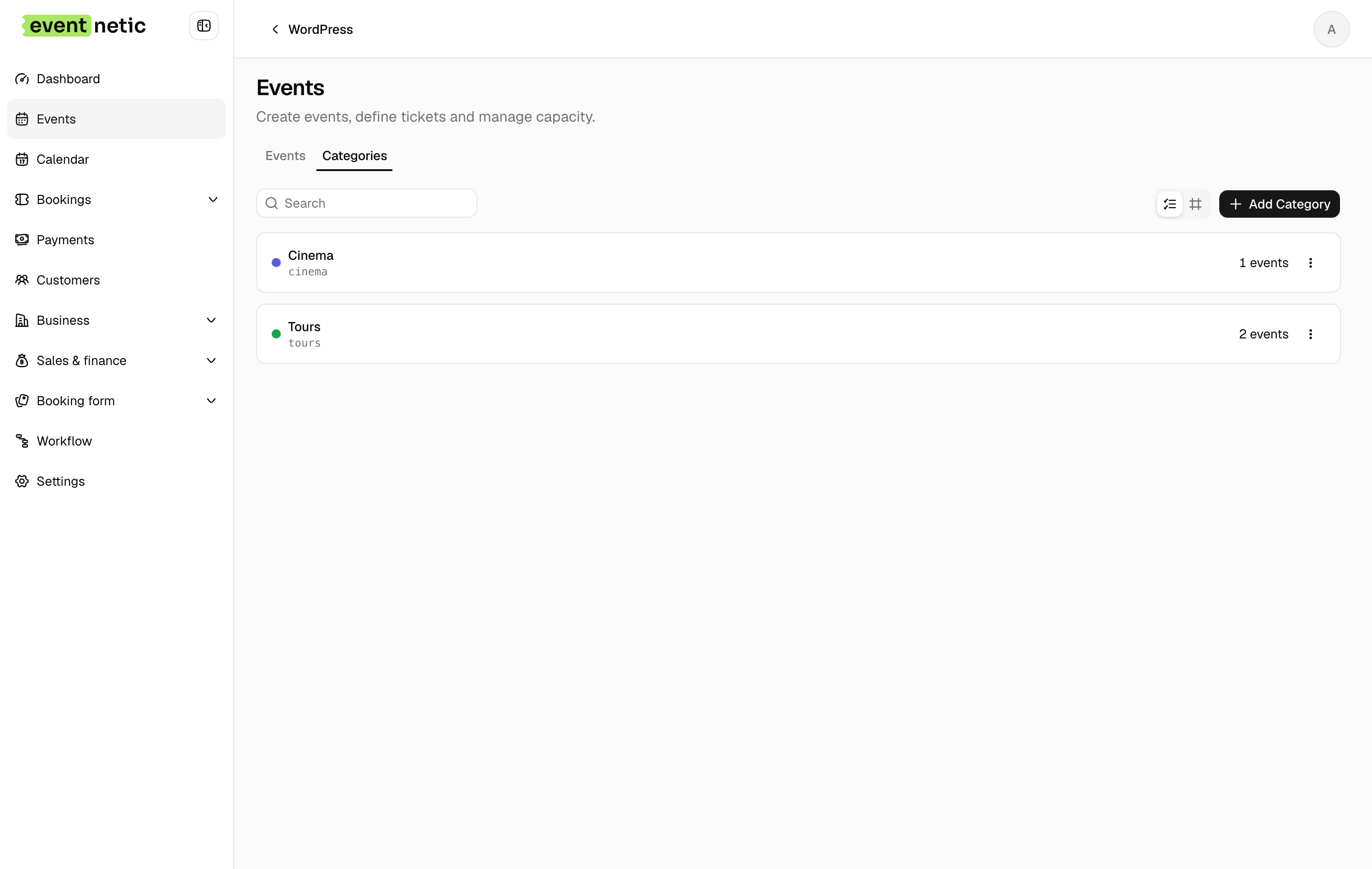 Event categories