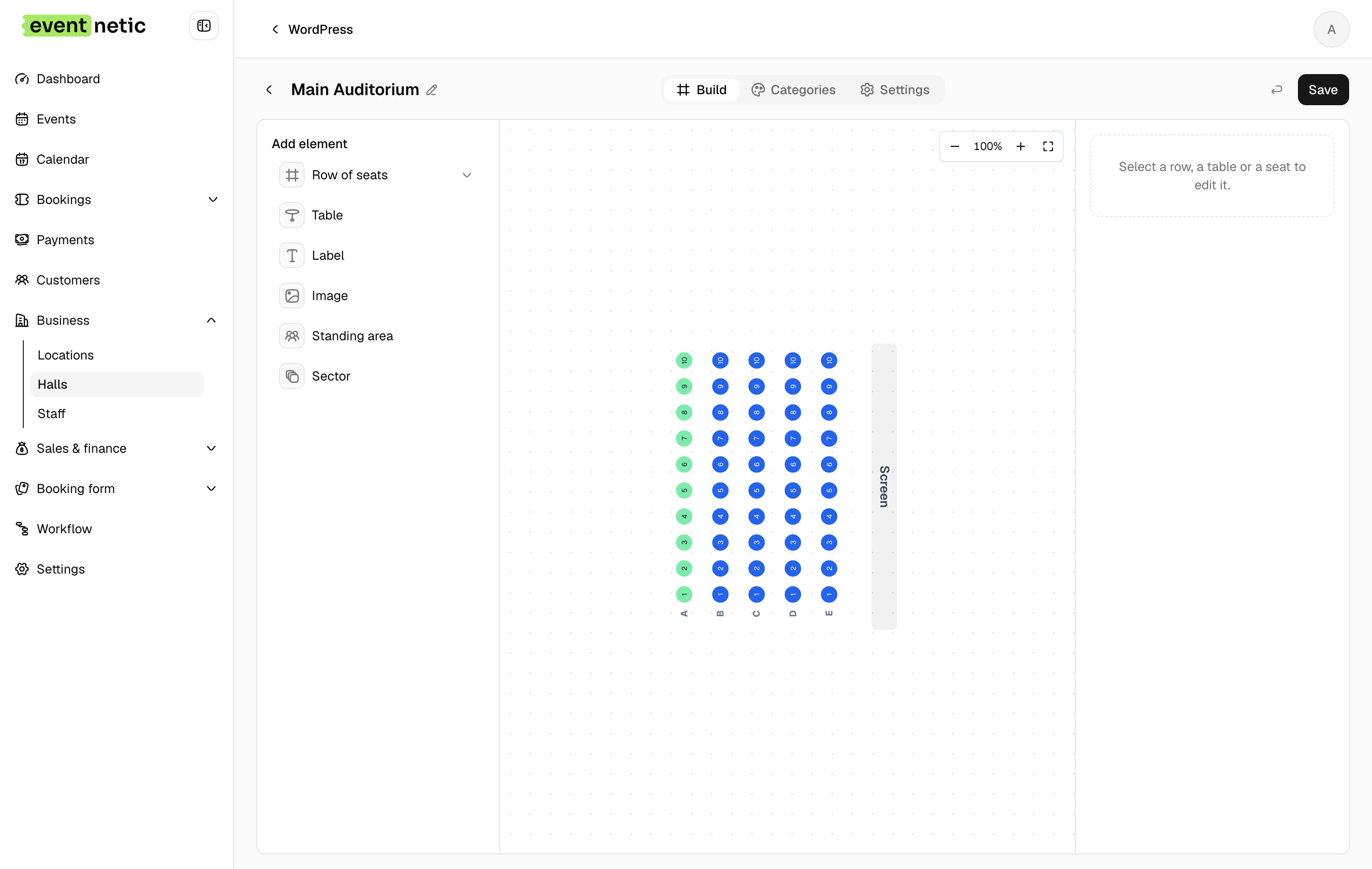 Seat maps in the Eventnetic admin