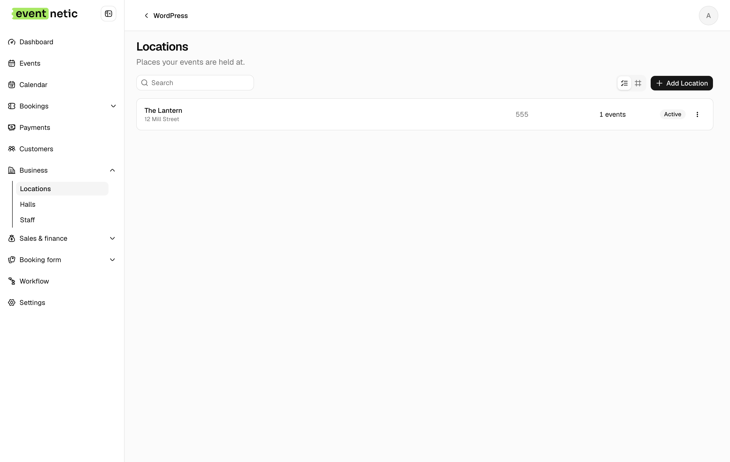 Venues in the Eventnetic admin