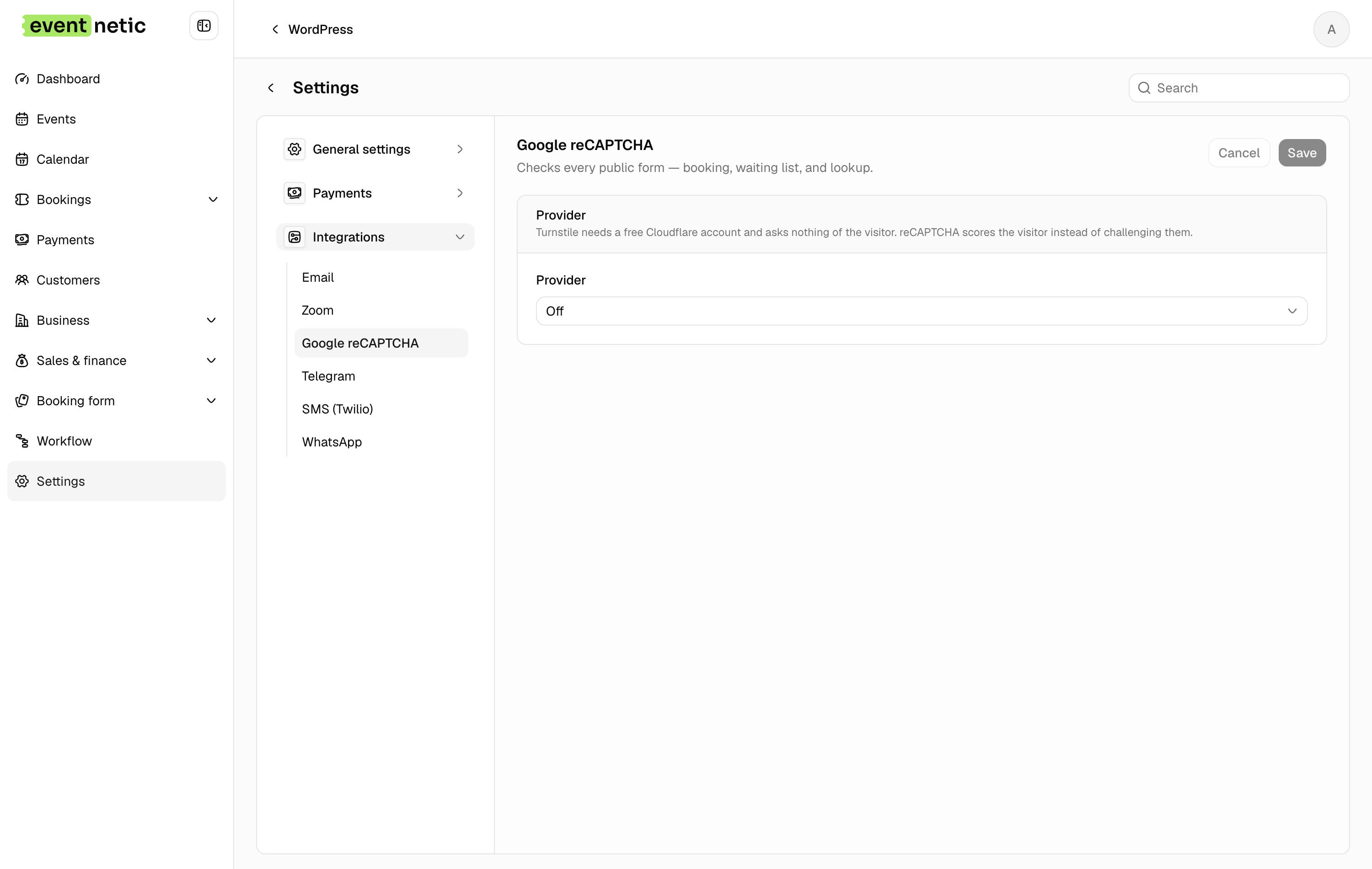 Captcha settings