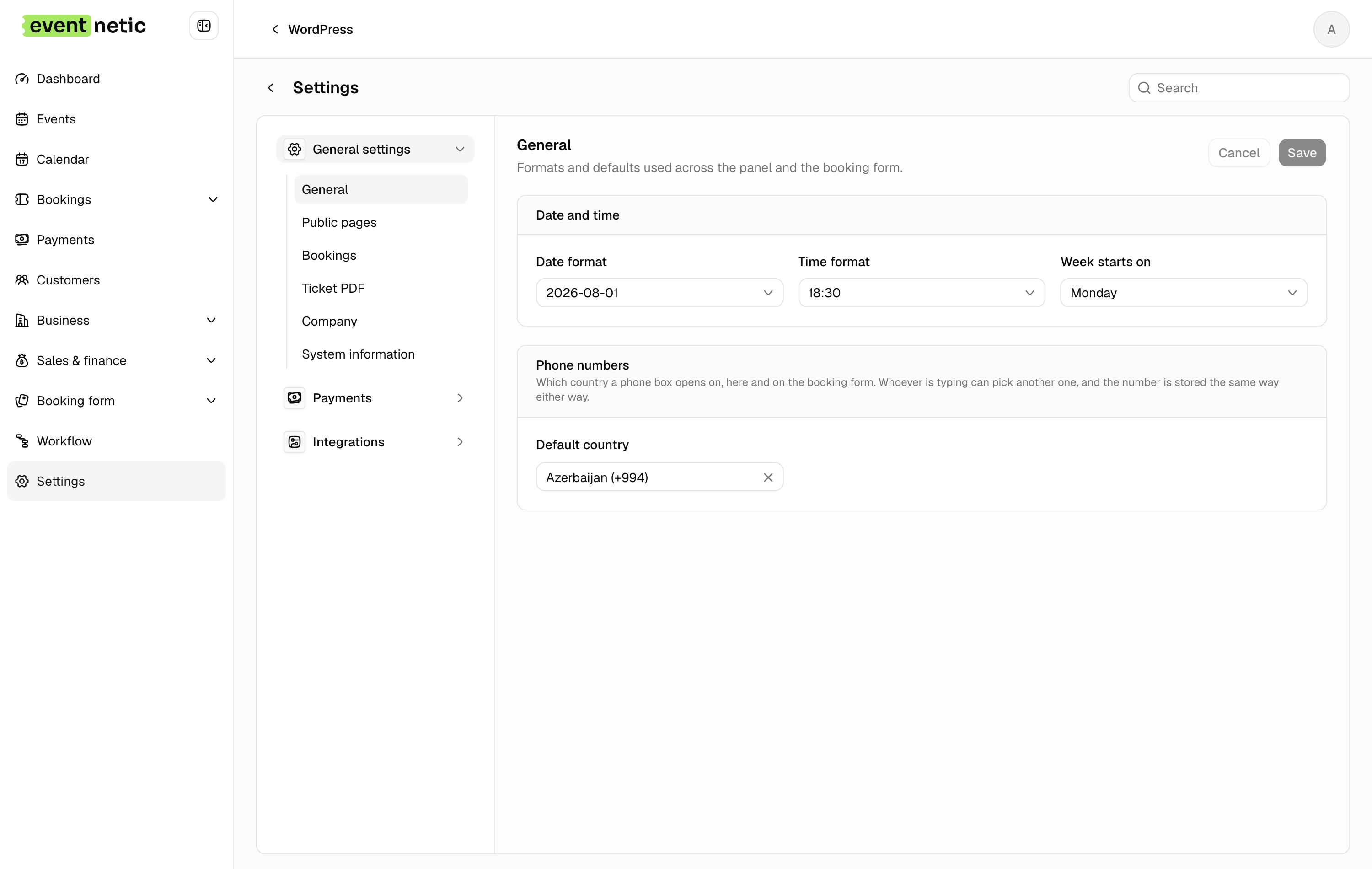 General settings