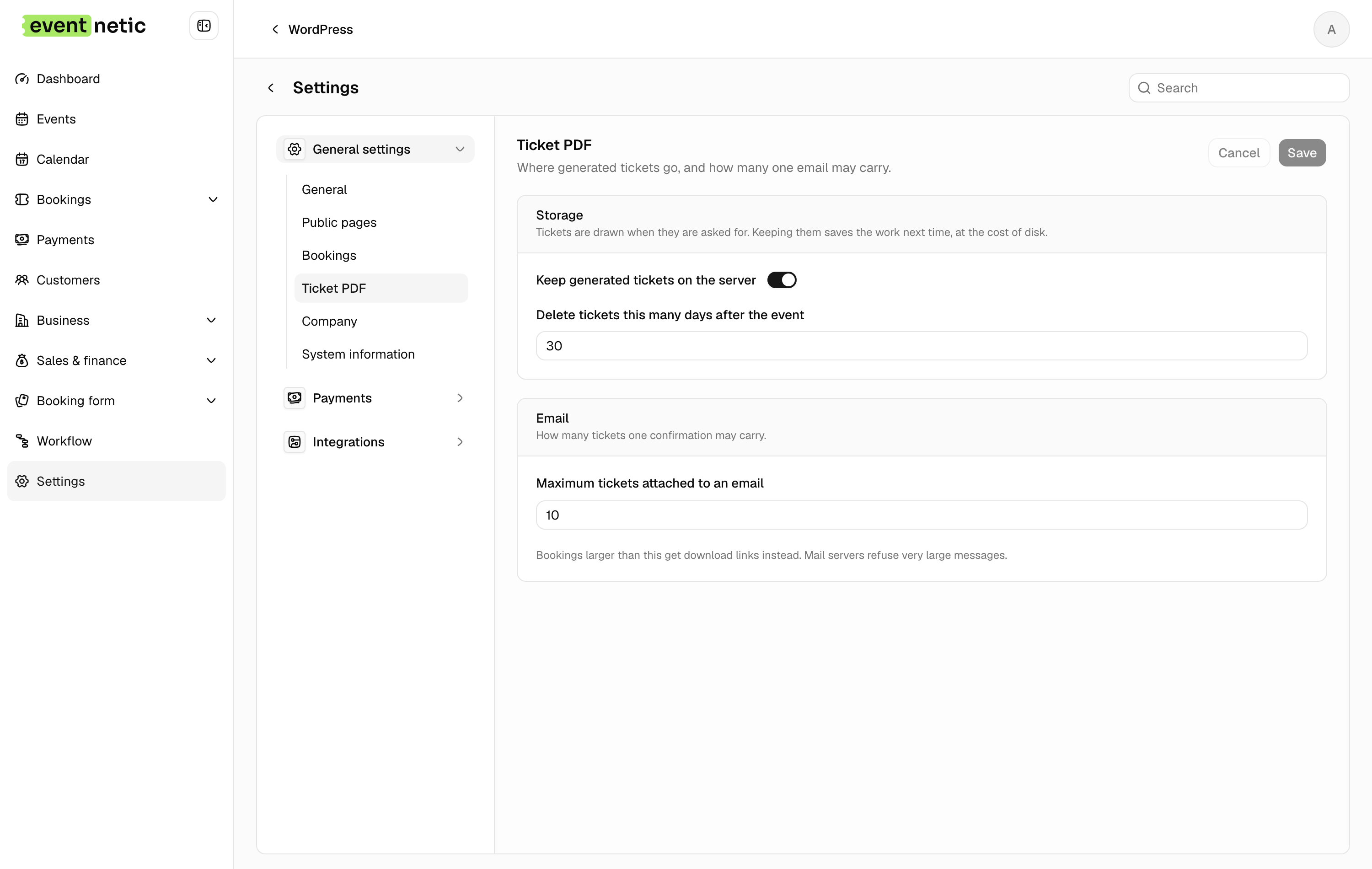 PDF tickets in the Eventnetic admin