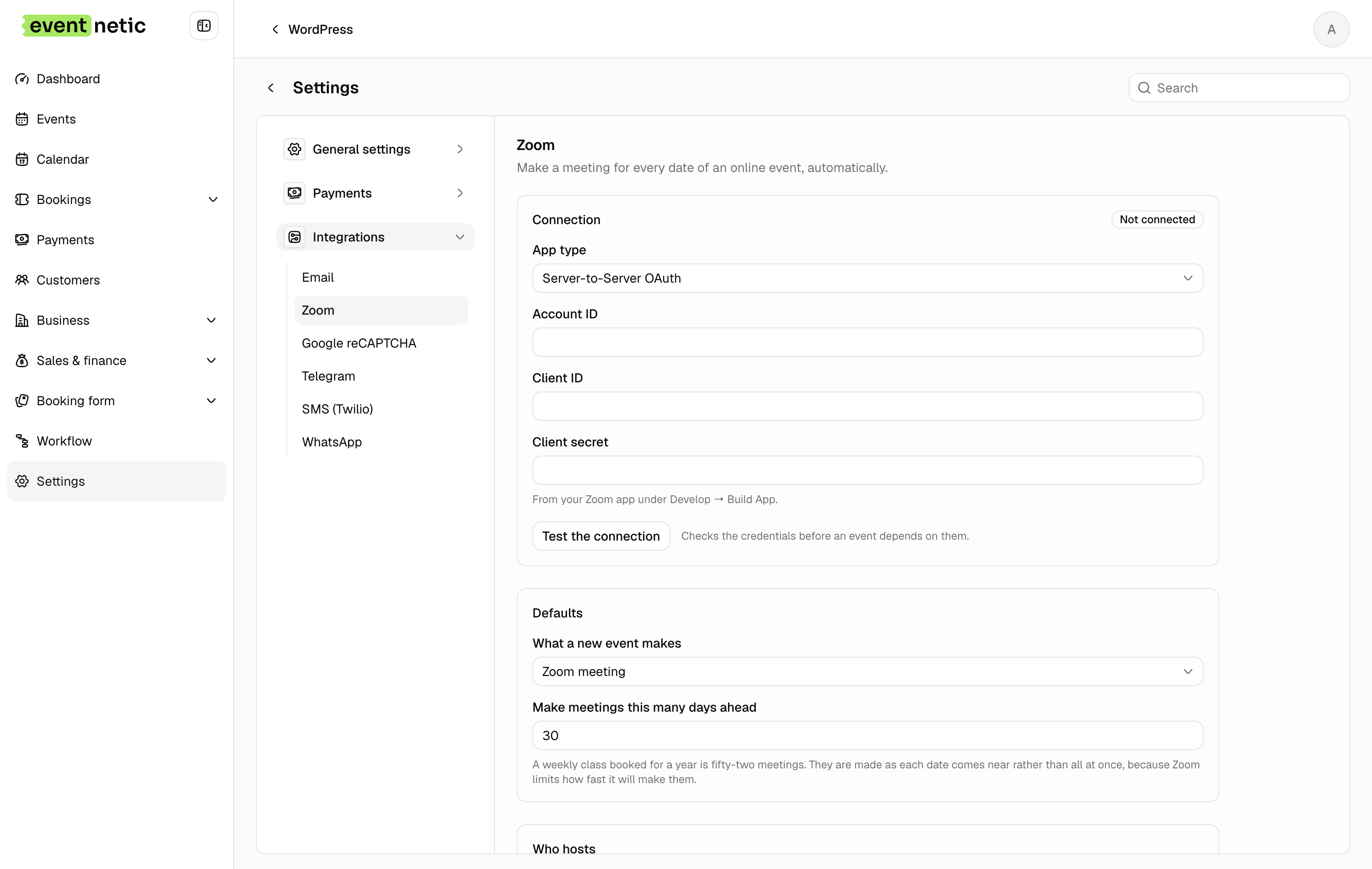 Zoom per date in the Eventnetic admin