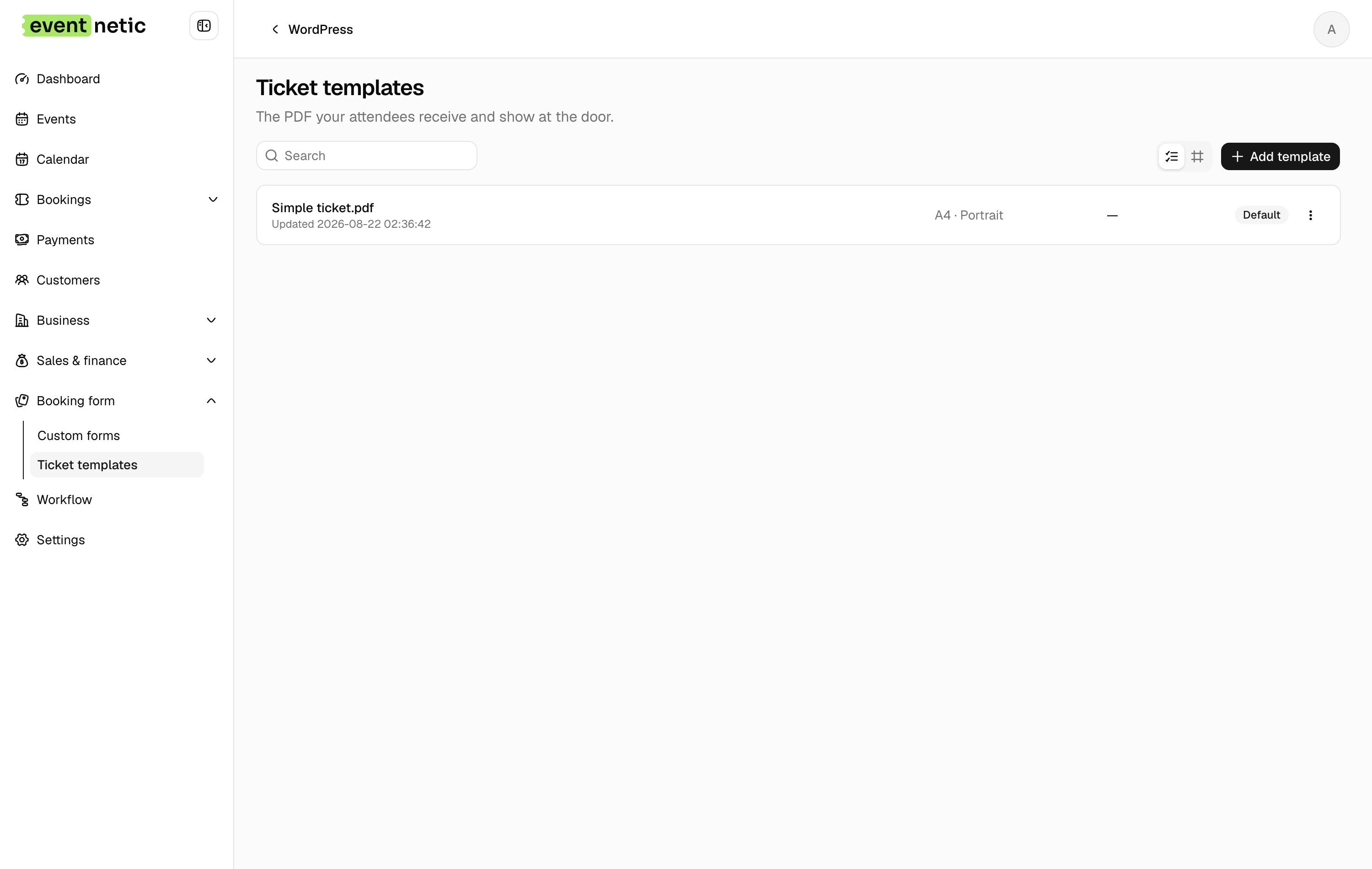 Ticket templates
